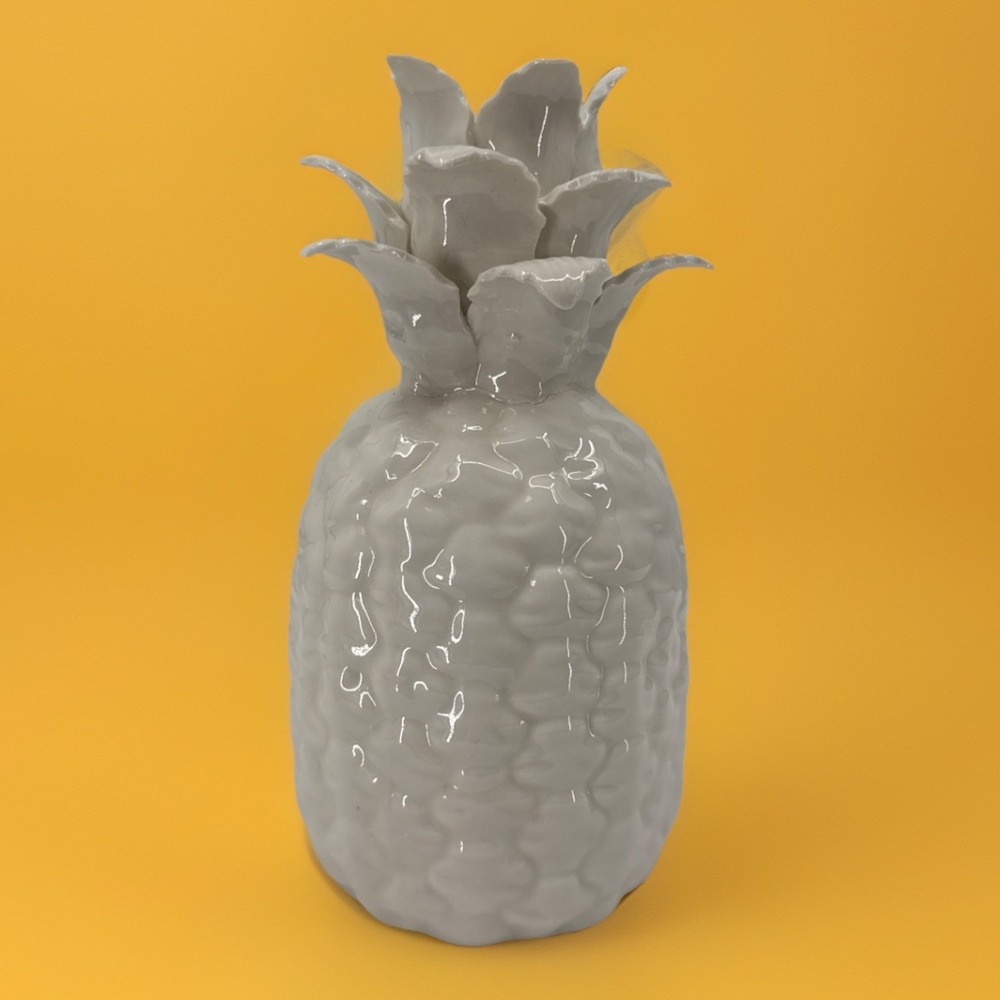 White Ceramic Pineapple Shaped Candle Holder 7"